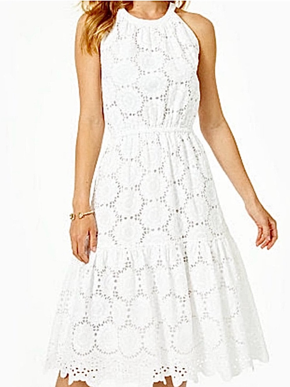 NWT Lilly Pulitzer White Eyelet embroidered Halter Midi Maxi Dress Small - Picture 3 of 14
